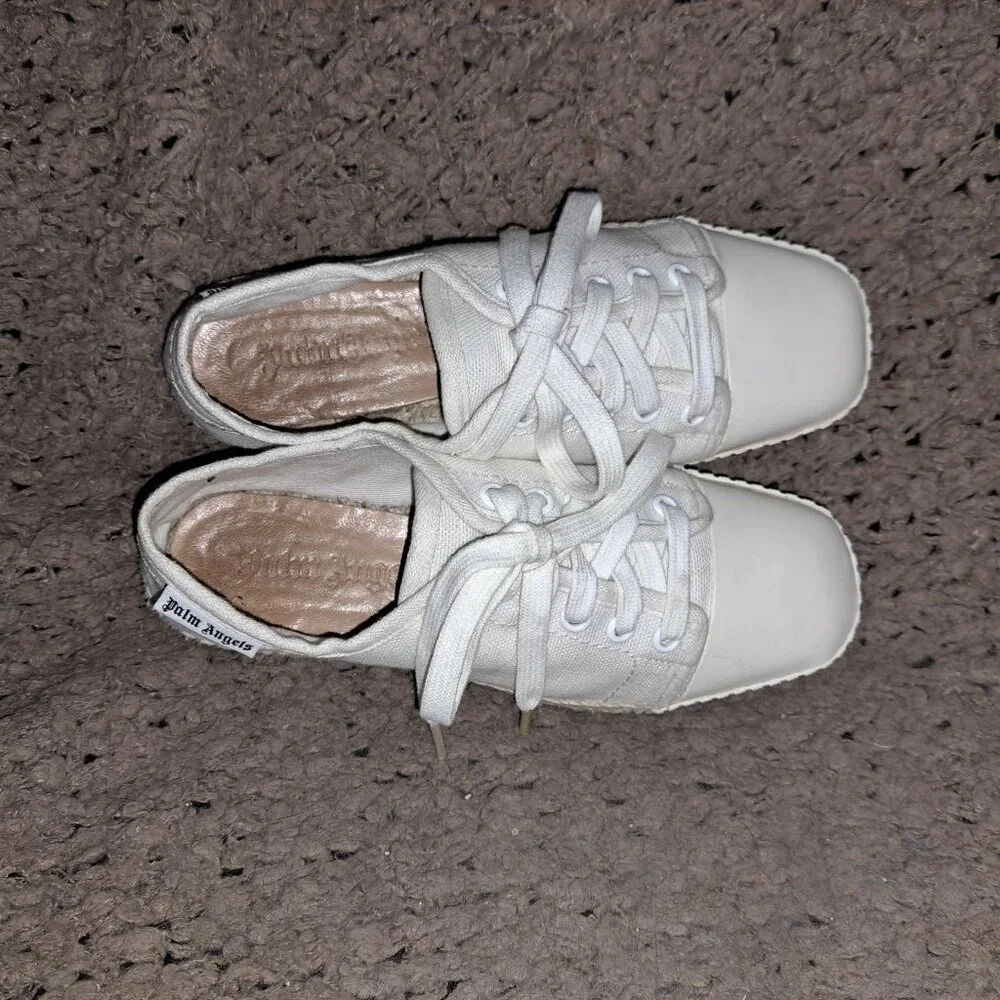 PALM ANGELS-Off White-Ivory Canvas Espadrille Sneakers-Lace Up-Sz 36-Excellent